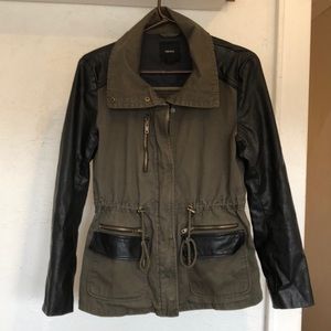 Army green and faux leather jacket